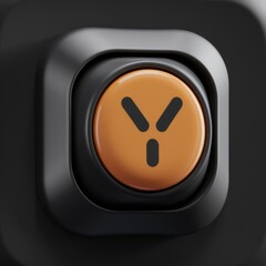 Poster - Close up of a black and orange button with a unique design.