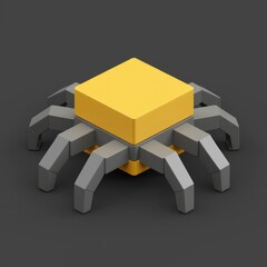 Poster - A yellow cube with eight gray legs resembling a spider.