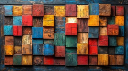 Poster - Wood aged art architecture texture abstract block stack on the wall for background