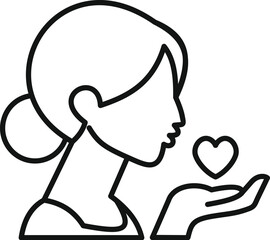 Poster - line drawing of a woman holding a heart in her open hand, symbolizing love, care, and affection