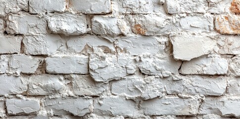 Poster - A white brick wall texture serves as the background for stone tile blocks painted in a light grey color, ideal for modern interior and exterior design and backdrop usage