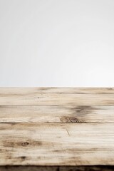 Poster - Simple wooden table against a clean white wall, ideal for office or home decor