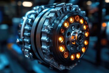 Poster - A close-up view of a machine with bright yellow lights