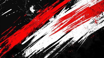 Poster - Dynamic and edgy brush strokes in vibrant sporty red and crisp white on a sleek, eyecatching black background, making it perfect for modern and contemporary designs that seek to stand out