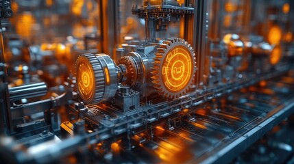 Poster - A close-up view of industrial machine gears and mechanisms