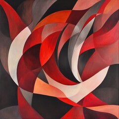 Poster - A colorful abstract art piece featuring swirling shapes in red and white