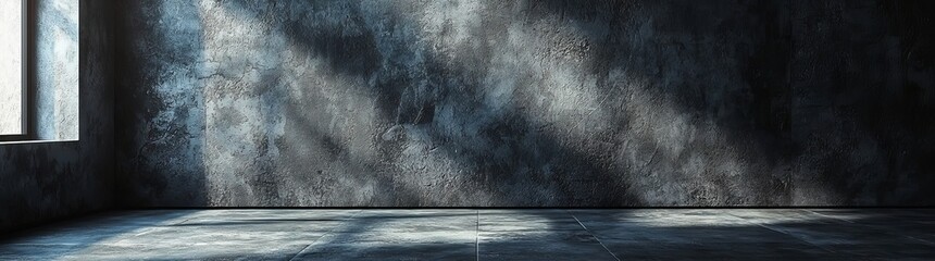 Poster - panorama of concrete floor and wall backgrounds, empty dark room, suitable for displaying products