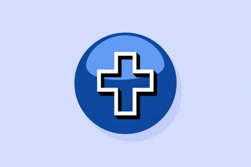 Aufkleber - A blue circular button features a bold, white cross, symbolizing healthcare or faith.