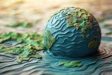 Poster - A close-up view of a globe on a table, suitable for educational or office settings