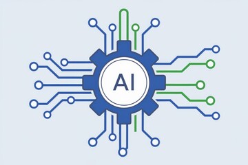 Poster - AI-powered gear with circuit connections, symbolizing intelligent automation and technological advancement.