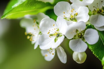 Poster - Close-up view of white flowers on a tree branch