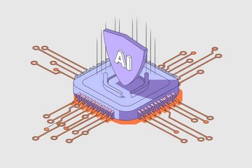 Poster - AI security system protects the microchip, ensuring data safety and preventing cyber threats.