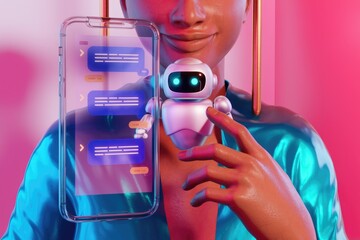 Aufkleber - Person interacting with AI chatbot on a smartphone, showcasing futuristic communication.