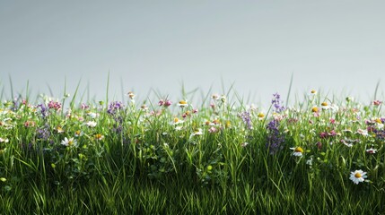 Wall Mural - A lush green field filled with tall grass and colorful wildflowers