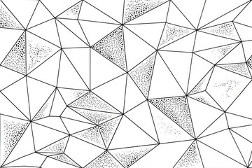 Poster - Abstract geometric pattern with black lines and dotted triangles on white background.