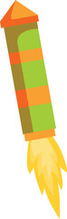 Poster - cartoon firework rocket flying upwards, propelled by a fiery plume, bringing joy and excitement to c