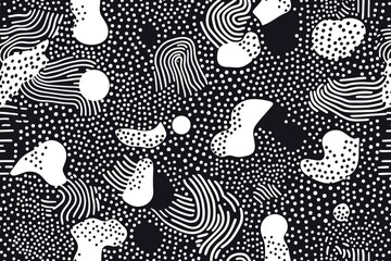 Poster - A simple geometric design featuring interconnected circles and dots in monochrome