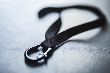 Poster - A detailed view of a black lanyard lying on a table, suitable for various commercial and editorial uses