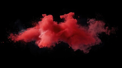 Poster - a vibrant red cloud of powder on a dark black background