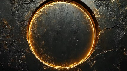 Poster - Glowing circular light against a textured dark background creates a striking contrast in a modern setting