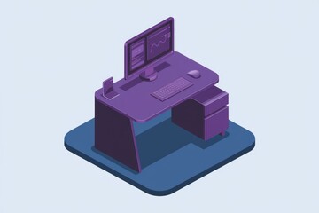 Poster - Purple desk with a computer  keyboard  and mouse.