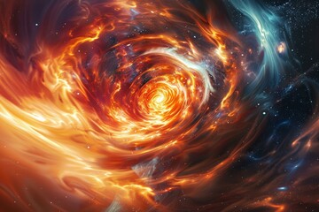 Poster - Mesmerizing vortex of interstellar gas and dust creates a stunning cosmic scene, swirling with fiery colors and sparkling stars