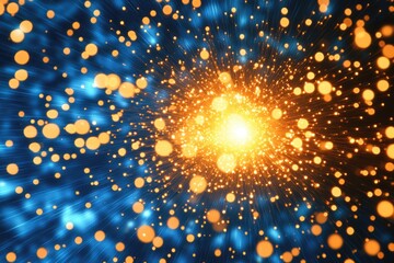 Poster - a bright blue background with numerous small yellow dots scattered across