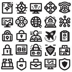 Line icon set related to internet, computer, and security Editable Color icon vector illustration