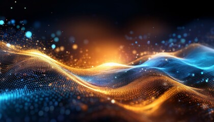 Wall Mural - abstract waves of glowing particles in vibrant gold blue and orange tones creating a cosmic and drea
