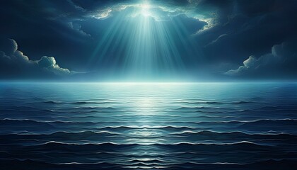 Wall Mural - dark water and sky with a ray of light