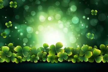Poster - Shamrocks falling against a bright green bokeh background, perfect for saint patrick's day celebrations