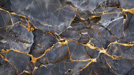 Wall Mural - marble texture background featuring striking golden veins on the surface, generative ai