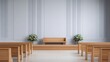 © khonkangrua - Modern Minimalist Interior of a Peaceful Chapel with Wooden Furniture and Elegant Floral Arrangements