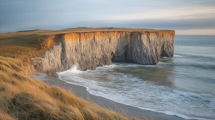 Poster - Ocean waves crash against dramatic coastal cliffs.