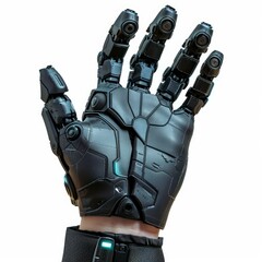 Poster - Futuristic bionic hand with its fingers extended is making a stop gesture