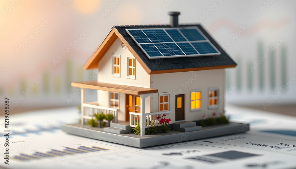 Small house model, solar panels on roof, miniature architecture, warm ... - Off-Grid Small Apartment Design With Solar And Large Windows