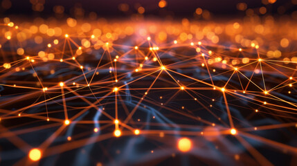Poster - vibrant network of glowing orange and blue lines creates dynamic visual representation of connectivi