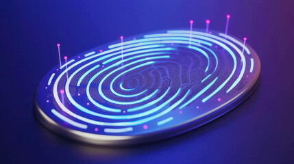Poster - futuristic fingerprint design with glowing lines and dots, symbolizing technology and security. vibrant colors create captivating visual effect
