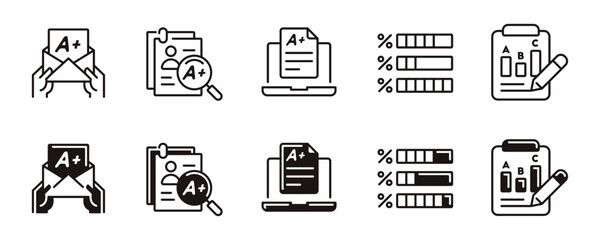 Aufkleber - simple exam score result icon line set education quiz pass grade online questionnaire task evaluation signs vector illustration for web and app
