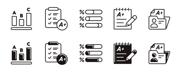 Aufkleber - quiz exam grade icon line set education test questionnaire assessment score result signs vector outline illustration