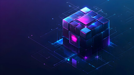 Glowing Cube Data Network, Abstract Technology
