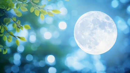 Poster - Enchanting Full Moon Night Illuminates Serene Foliage in a Mystical Forest Setting