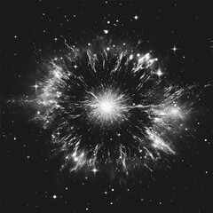 Leinwandbilder - Massive supernova explosion surrounded by glowing shock wave and bright distant stars in space. Starburst nebula in stippling style. Dotwork. Pointillism. Shading using dots. Vector illustration
