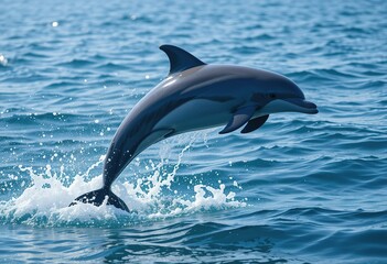 Wall Mural - a dusky dolphin gracefully leaps from the ocean water creating a splash.