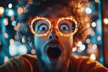 Aufkleber - A gamer sitting in front of a glowing screen, their face lit up with shock and excitement as they witness an unexpected plot twist in their game