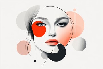 Aufkleber - A minimalist illustration of a face with flushed red cheeks and wide eyes, drawn with clean black lines and a soft pink gradient background