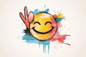 Aufkleber - A minimalist line drawing of a smiling face with a hand covering the mouth, symbolizing playful amusement, set against a soft gradient background