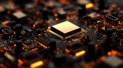 Poster - Warm Lighting on Circuit Board with Blurred Background