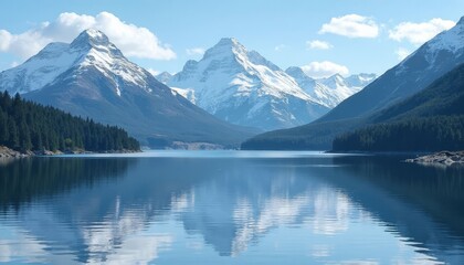 Wall Mural - Snow capped mountains reflected on still lake