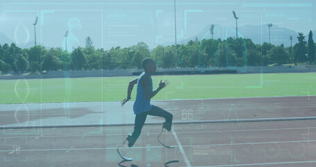 Poster - Running athlete on track with performance metrics image overlaid